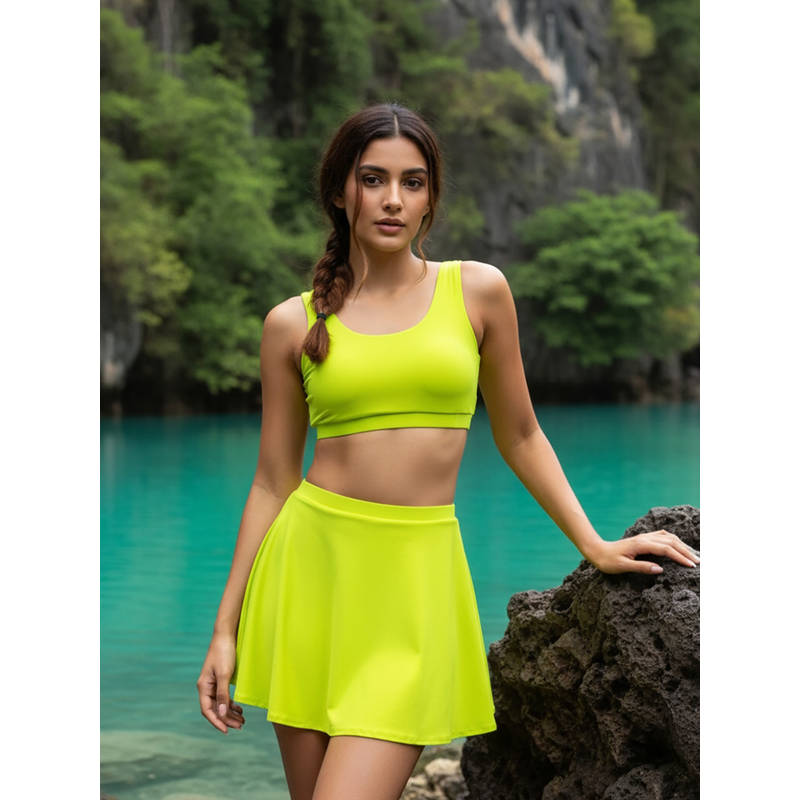 AOBA Fluorescent Zest Crop Top and Skirt (S)