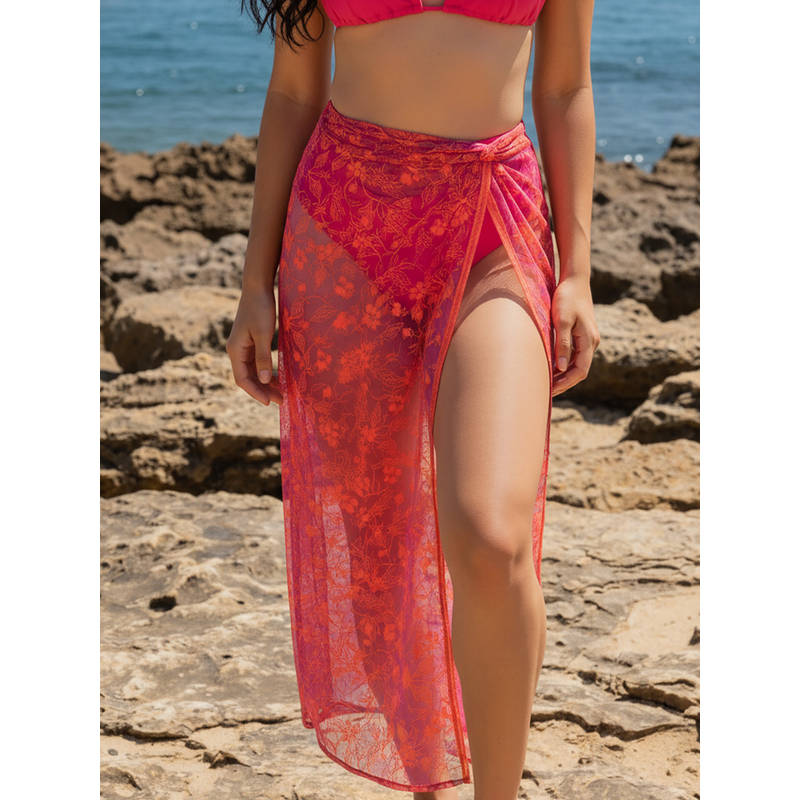 AOBA Women Pink Floral Lace Swim Cover-Up Skirt (S)
