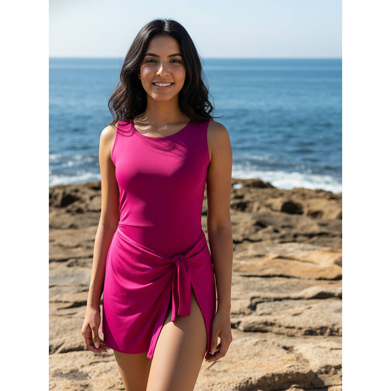 AOBA Women Magenta Solid Swimsuit (M)