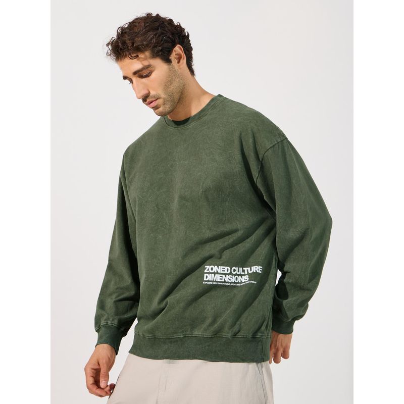 Styli Men Acid Wash Minimal Print Boxy Fit Sweatshirt (XL)