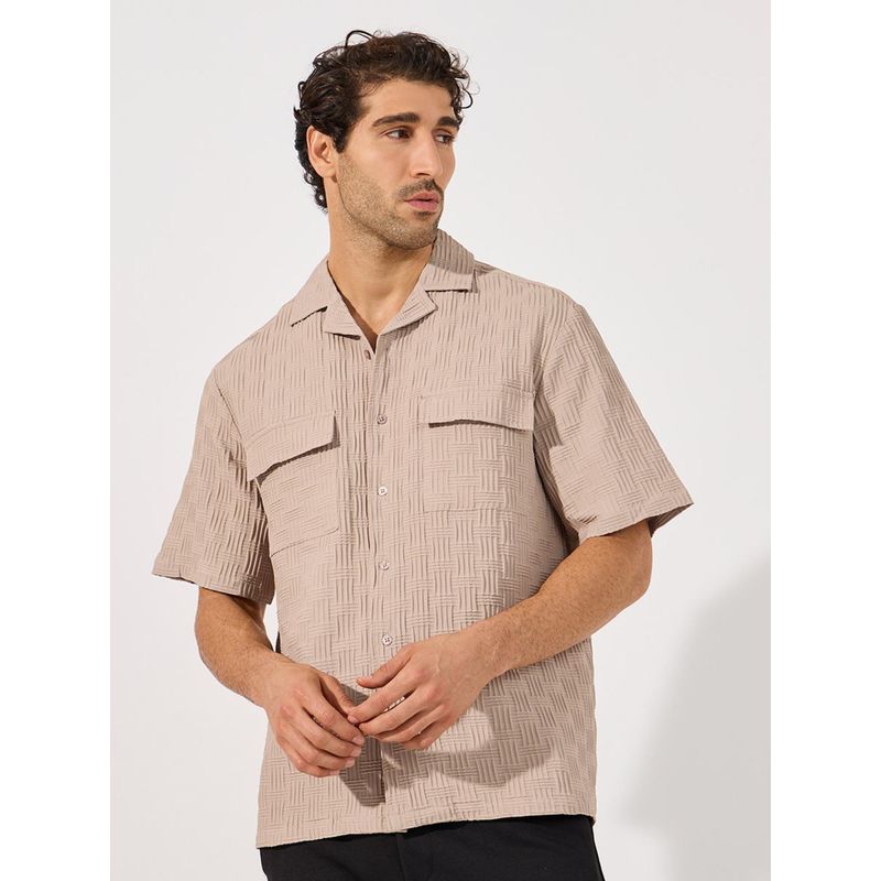 Styli Men Textured Double Pocket Relaxed Fit Resort Collar Shirt (S)