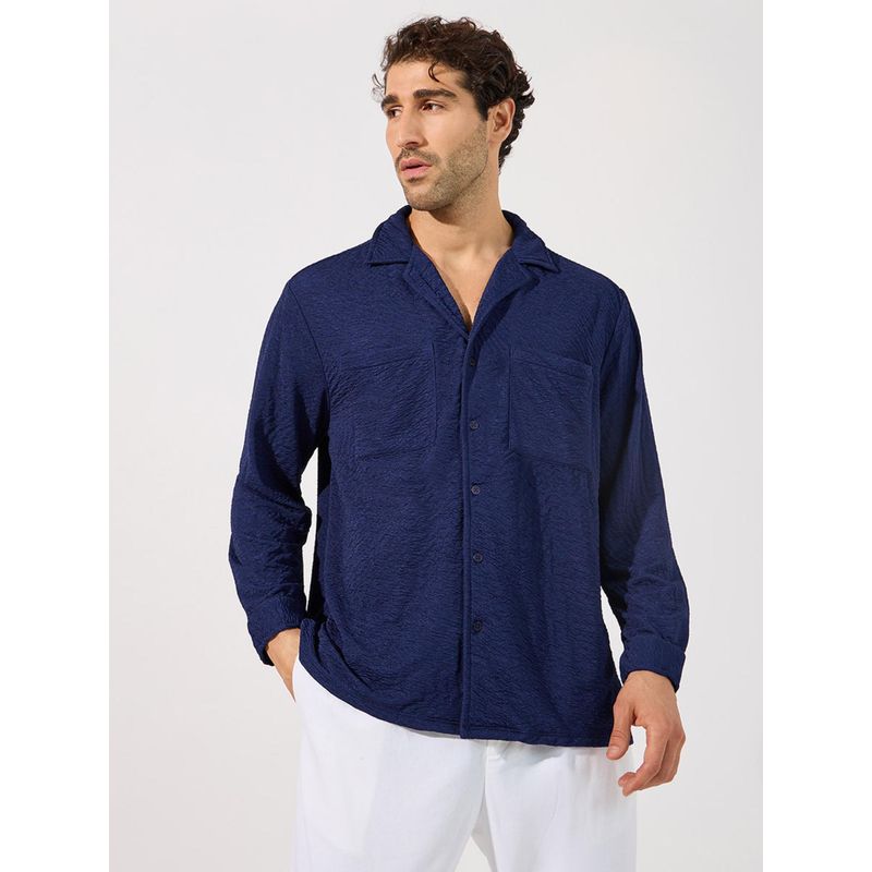 Styli Men Textured Double Pockets Relaxed Fit Shirt with Utility Pockets (M)