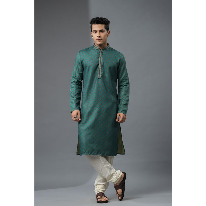 ETHNIC INDIA Men Floral Print Mandarin Collar Straight Kurta (38)