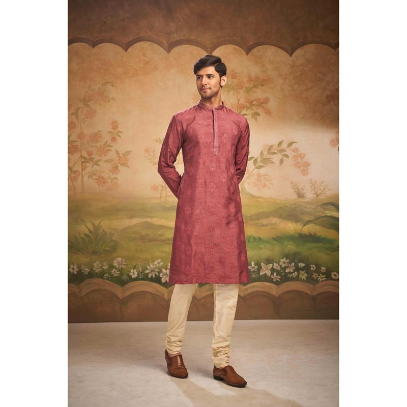 ETHNIC INDIA Men Ethnic Motifs Embroidery Mandarin Collar Straight Kurta (38)