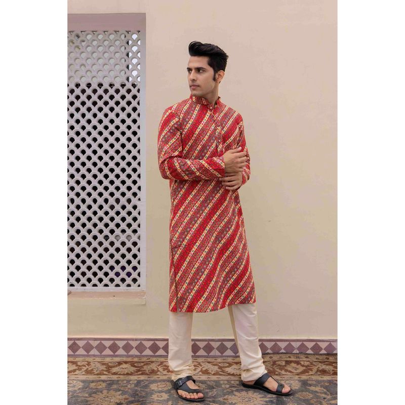 ETHNIC INDIA Men Ethnic Motifs Print Mandarin Collar Straight Kurta (40)