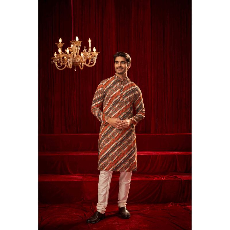 ETHNIC INDIA Men Ethnic Motifs Print Mandarin Collar Straight Kurta (38)