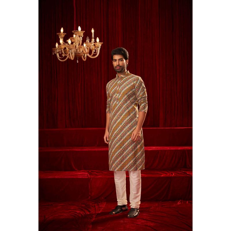 ETHNIC INDIA Men Ethnic Motifs Print Mandarin Collar Straight Kurta (42)