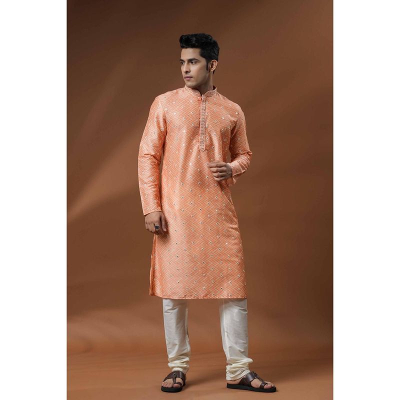 ETHNIC INDIA Men Geometric Embroidery Mandarin Collar Straight Kurta (38)