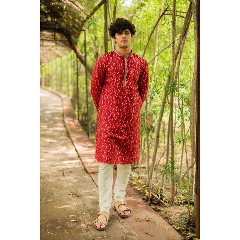 ETHNIC INDIA Men Floral Jacquard Mandarin Collar Straight Kurta (38)
