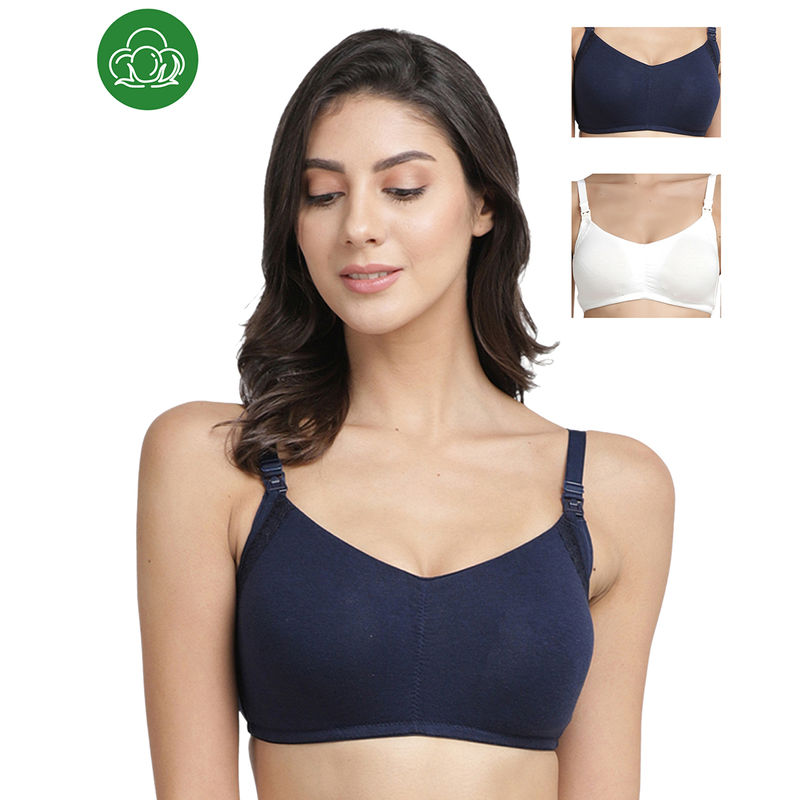 Inner Sense Organic Antimicrobial Soft Feeding Bra with Removable Pads Pack of 3 - Multi-Color (32B)