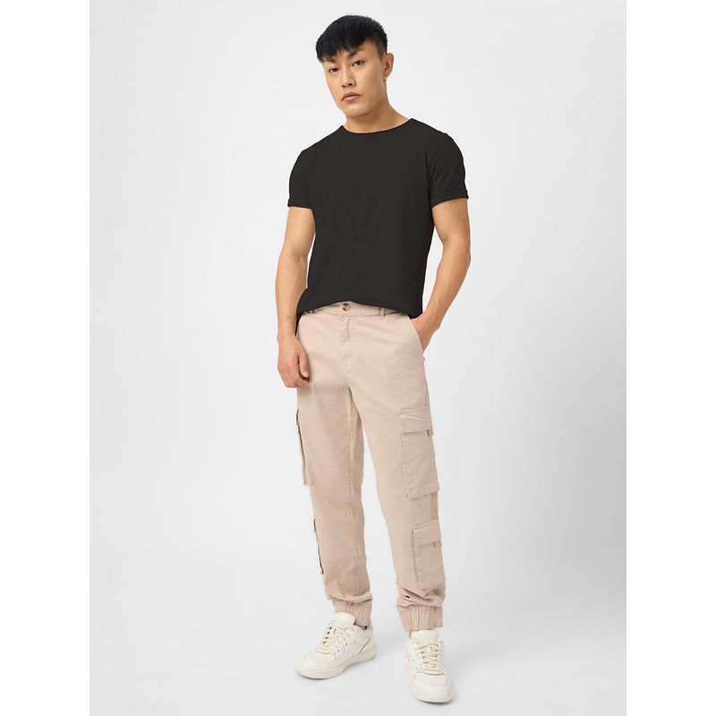 The Souled Store Originals Solids: Champagne Beige Men Cargo Joggers (36)