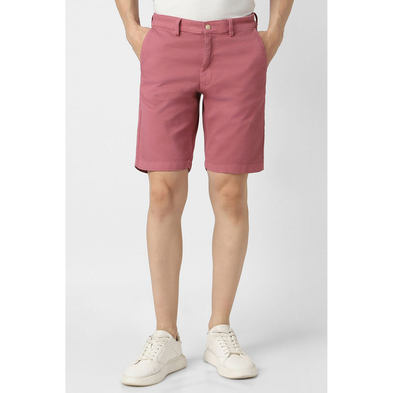 Van Heusen Men Pink Textured Casual Shorts (34)