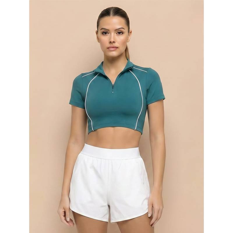 Alcis Teal Sports Dened Line Crop Top (XS)