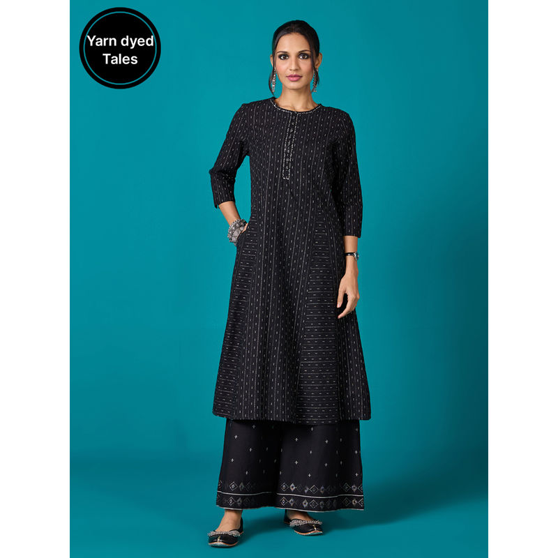 Likha by Nykaa Fashion Black Kora Cotton Yarn Dyed Kurta Buy Likha by