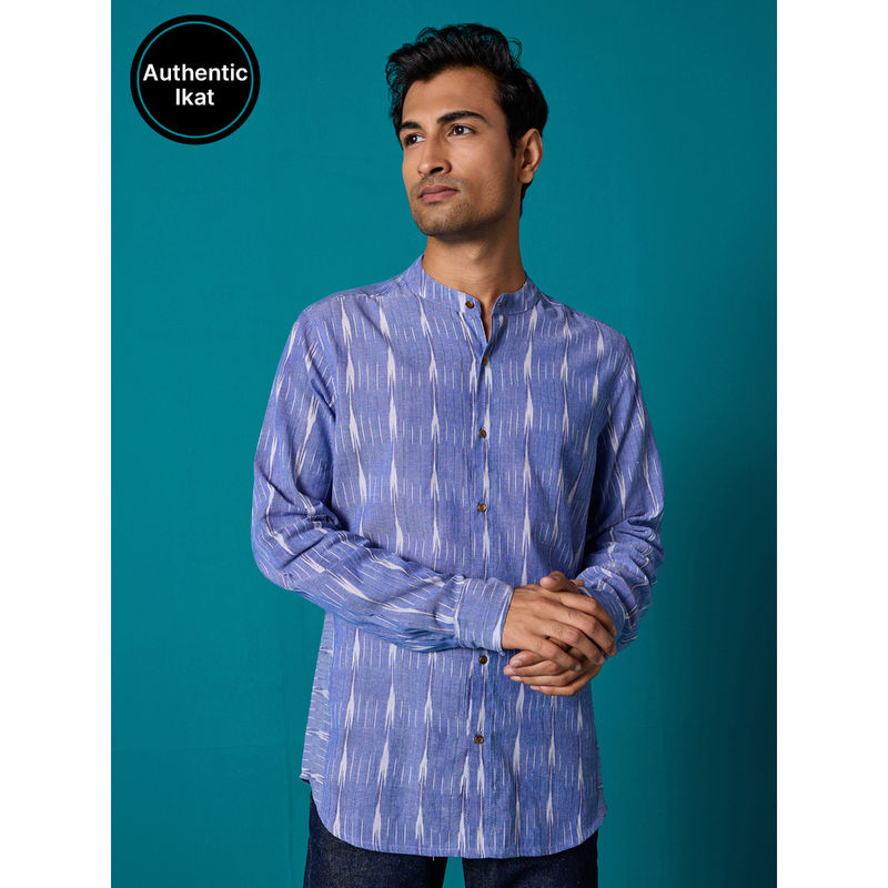 Likha Ikat Blue Cotton Yarn Full Sleeve Shirt LIKMW22 (M)
