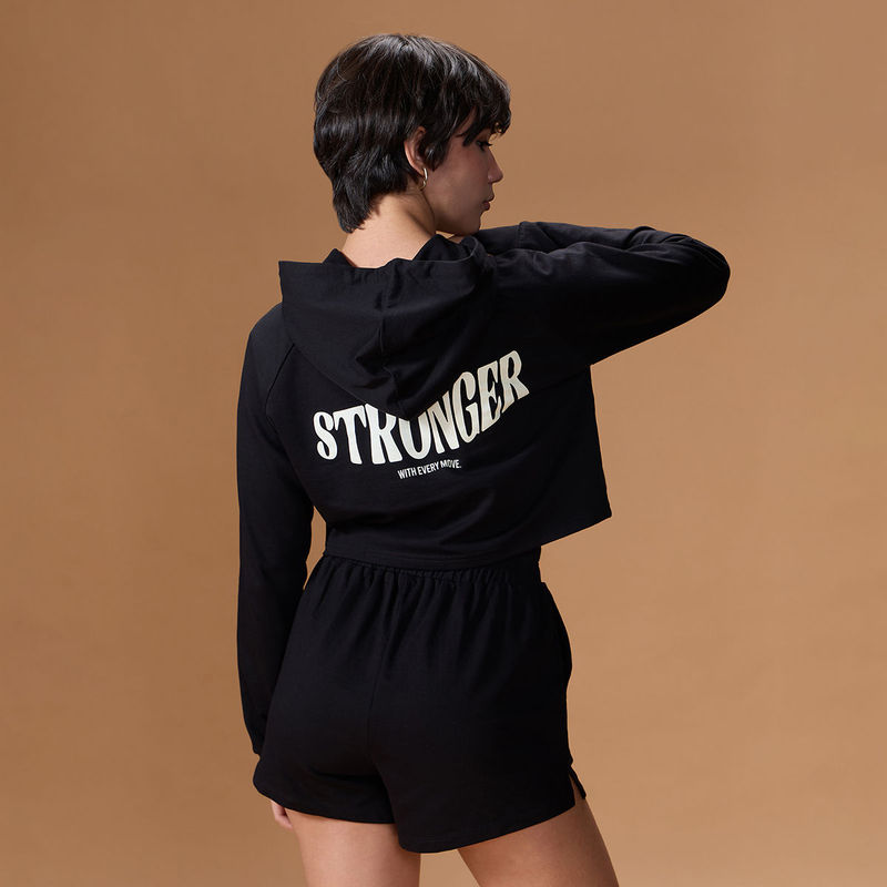 Kica Cropped Cotton Terry Hoodie For Daily Wear (XL)