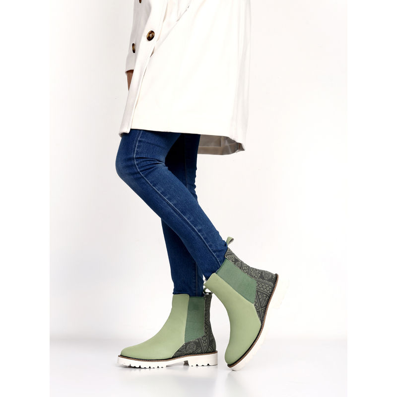 Yoho Women Printed Stylish Comfortable Lightweight Chelsea Boots Green (UK 3)