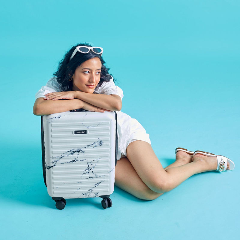 Assembly Polycarbonate Marble Printed Cabin Luggage Bag 20 Inches (S)