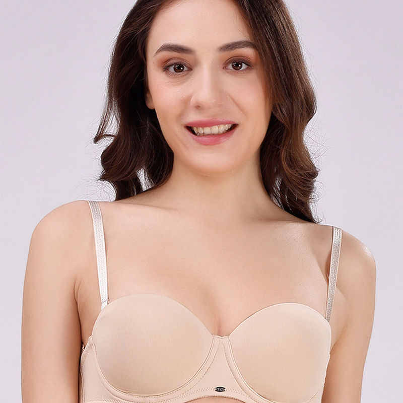 SOIE Womens Medium Coverage Padded Underwired Multiway Strapless Transparent Back Bra (34D)