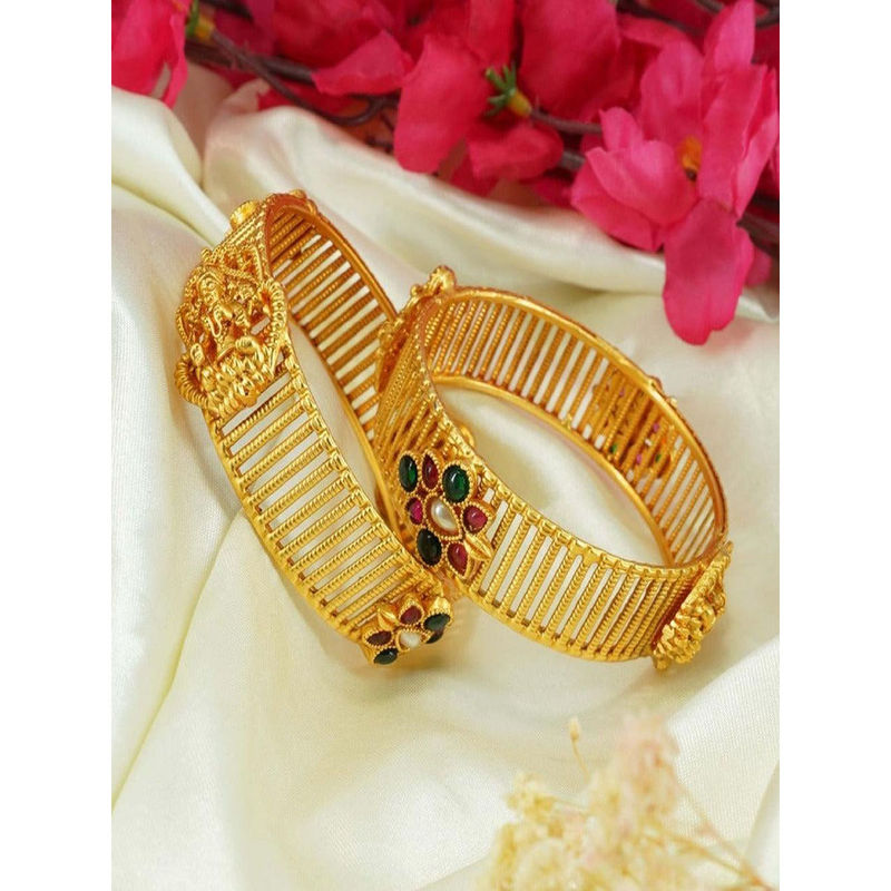 GRIIHAM Gold Plated Studded Set of 2 Ad Bangles (2.4)