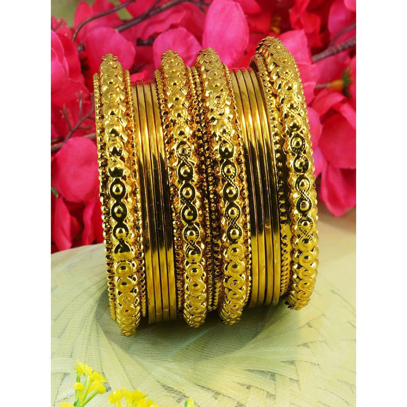 GRIIHAM Fancy Gold Plated Set of 12 Bangles (2.2)