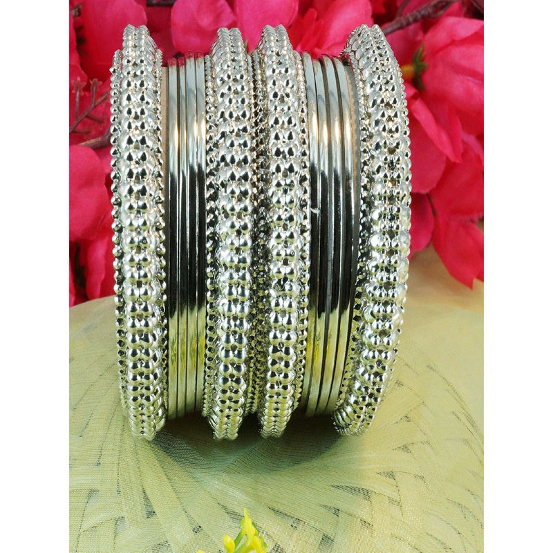 GRIIHAM Fancy Silver Plated Set of 12 Bangles (2.2)