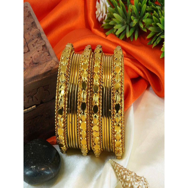GRIIHAM Fancy Gold Plated Set of 12 Bangles (2.2)