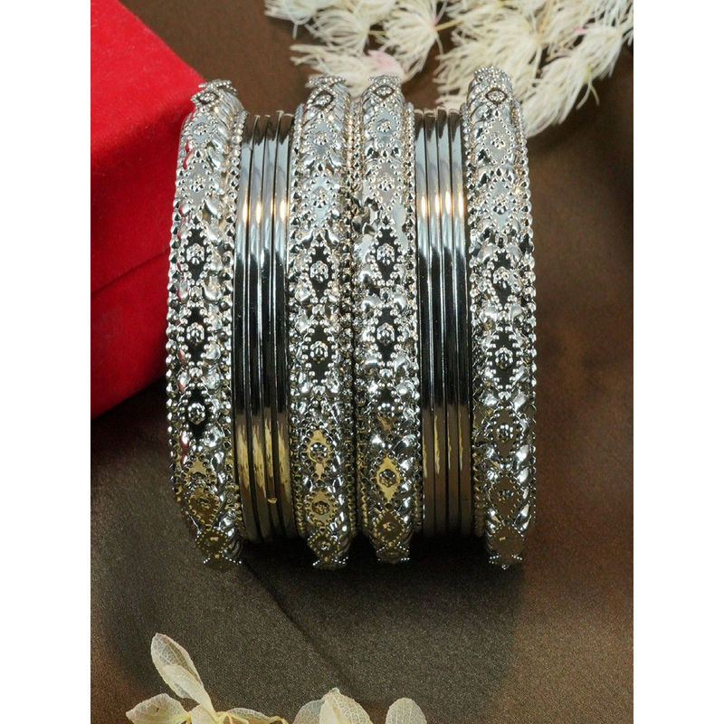 GRIIHAM Fancy Silver Plated Set of 12 Bangles (2.4)