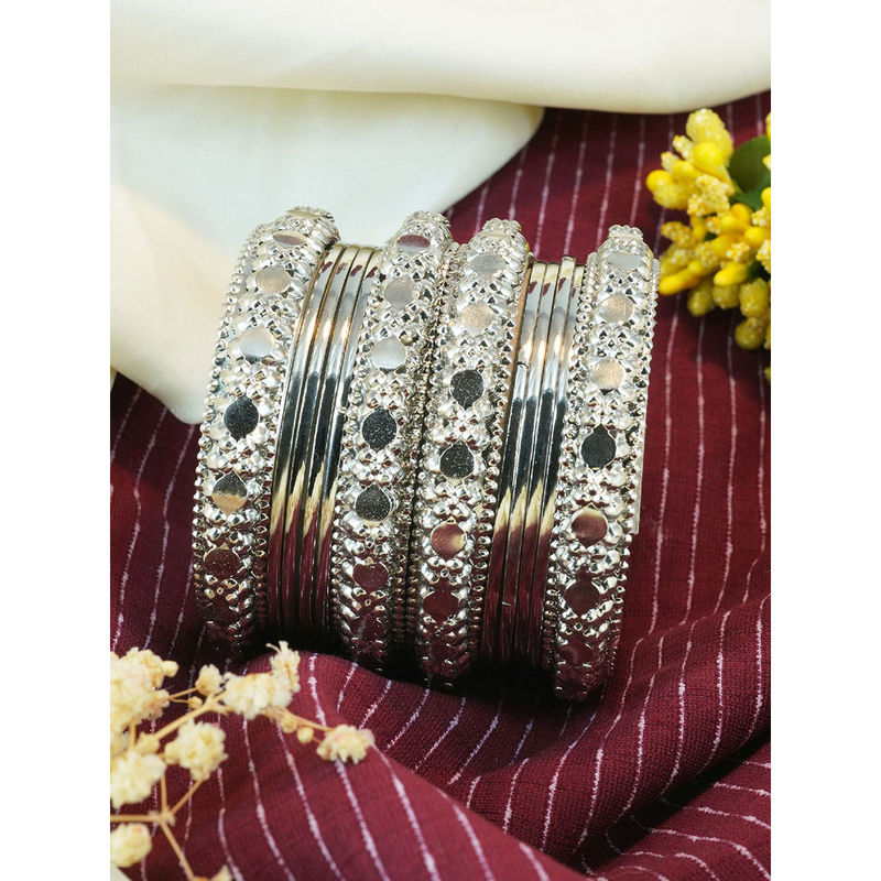 GRIIHAM Fancy Silver Plated Set of 12 Bangles (2.2)