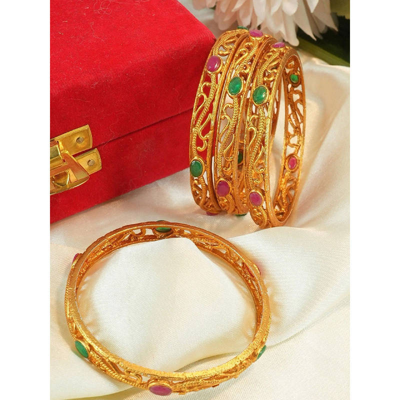 GRIIHAM Gold Plated Studded Set of 4 Multi-Color Bangles (2.6)