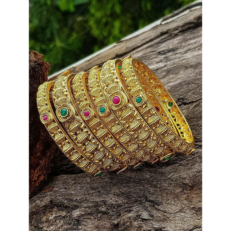 GRIIHAM Gold Plated Set of 6 Temple Collection Bangles (2.4)