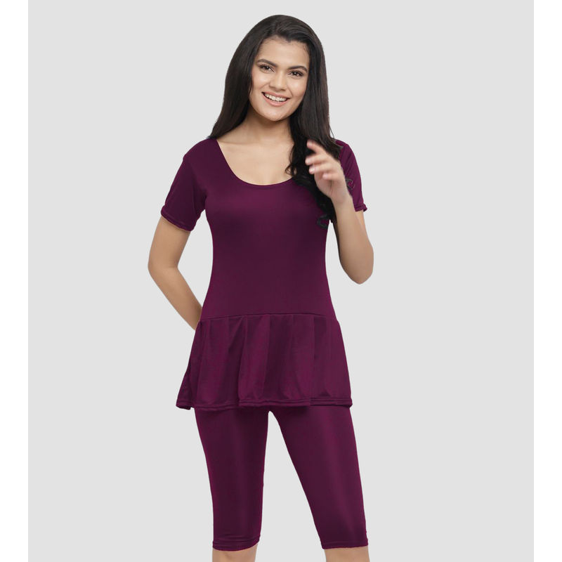 NGal Solid Padded Knee Length OnePiece Swimsuits Maroon Buy NGal