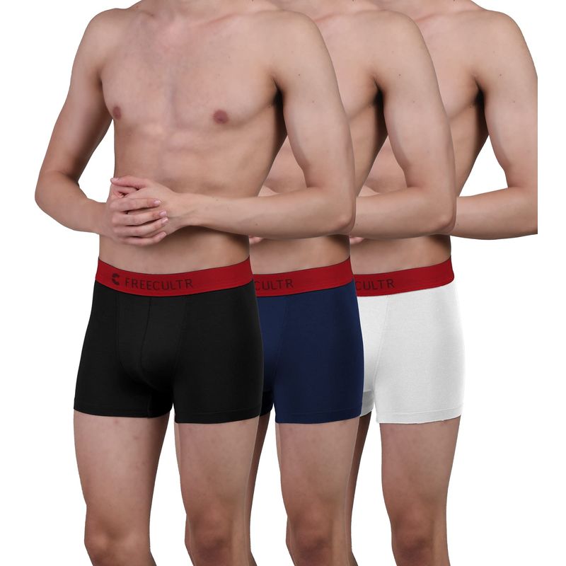 FREECULTR Mens Underwear AntiBacterial Micromodal AntiChaffing Trunk, Pack of 3 - Multi-Color (S)