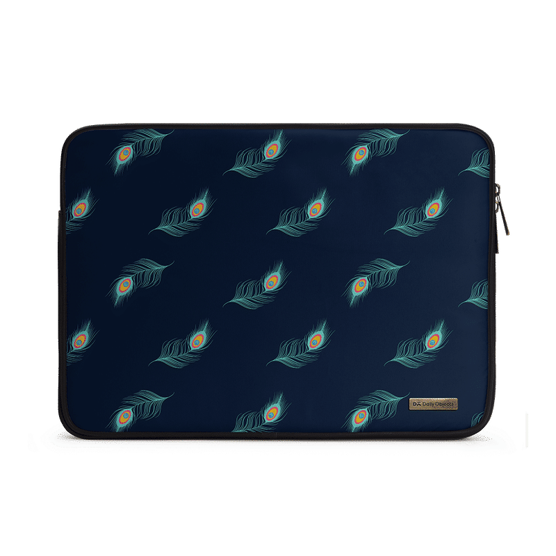 Dailyobjects Navy Feathers Zippered Sleeve For Laptop/macbook - 15 Inch