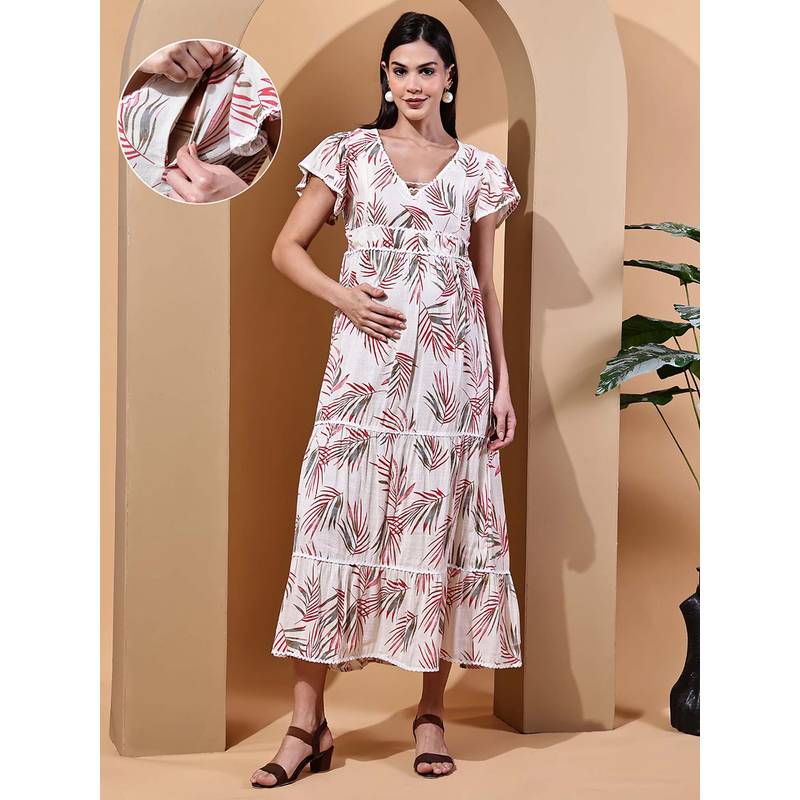 Moms Maternity Floral Cotton Maternity Maxi Dress (M)
