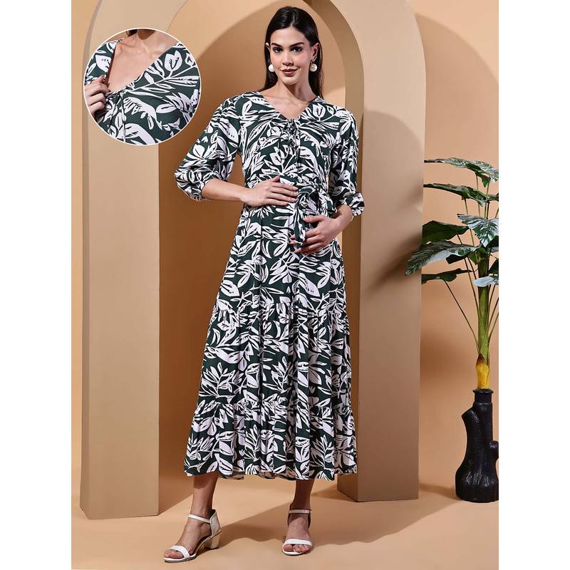 Moms Maternity Floral Rayon Maternity Maxi Dress (M)
