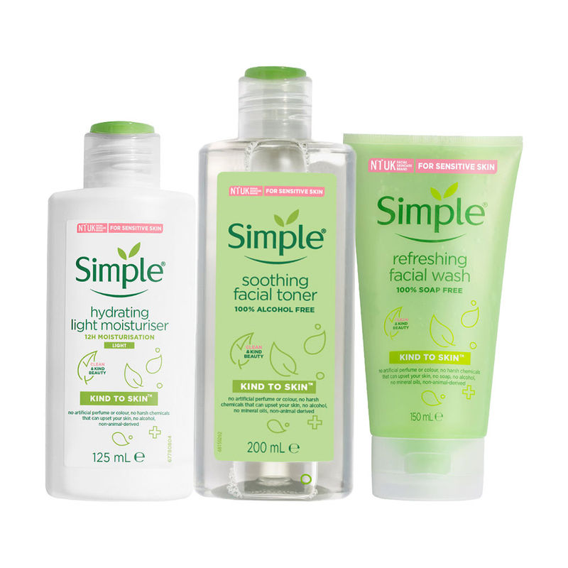Simple Kind To Skin Refreshing Facial Wash + Soothing Facial Toner + Hydrating Light Moisturiser