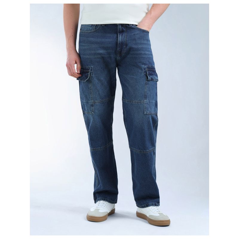 Flying Machine Blue Cotton Straight Fit Jeans (34)