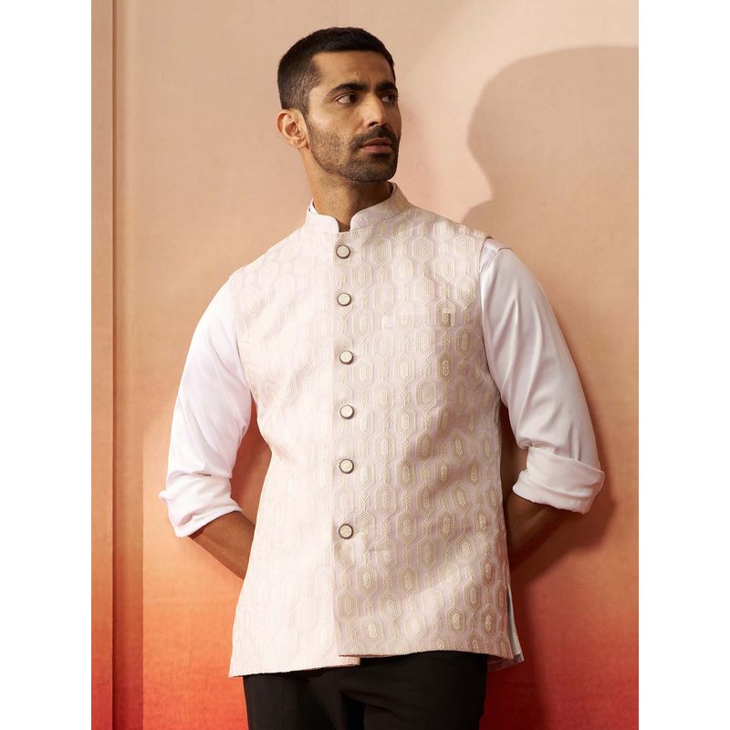 Vastramay Pink Mandarin Neck Nehru Jacket (L)