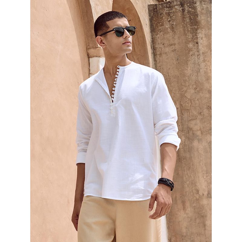 KINGDOM OF WHITE Arc Kurta Shirt with Button and loops styling (XXL)