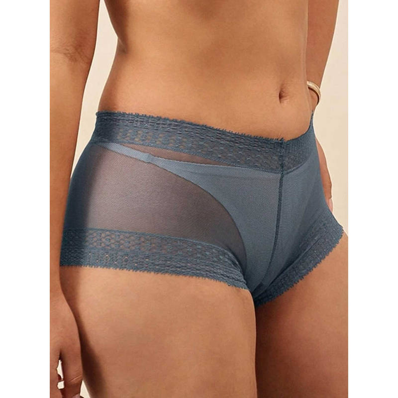 Chelvet Women Mid-Rise Teal Lace Boyshorts (M)