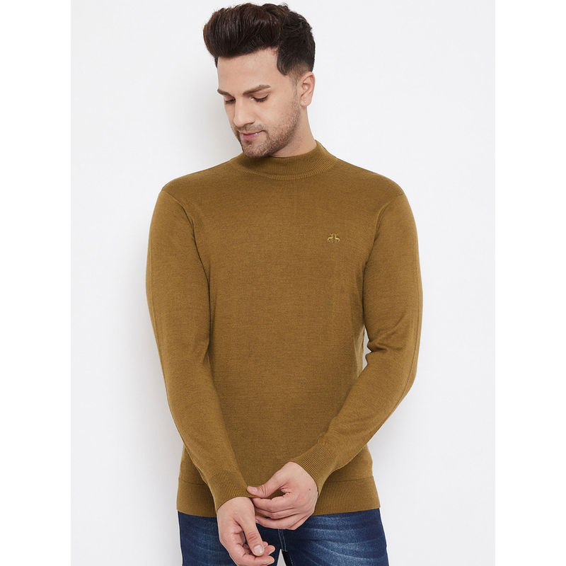 98 Degree North Khaki Solid High Full Sleeve Sweater (2XL)