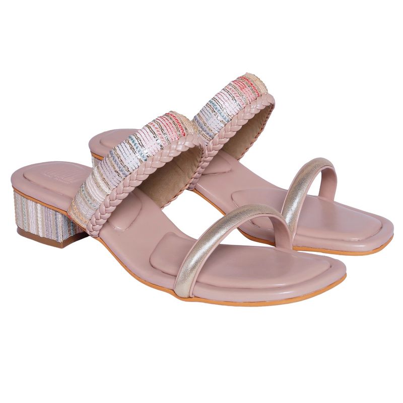 Veruschka By Payal Kothari Textured Pink Basundi Block Heels (EURO 35)
