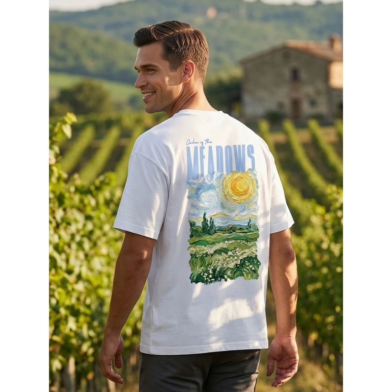 Nobero Men Oversized Graphic Printed White T-shirt (S)