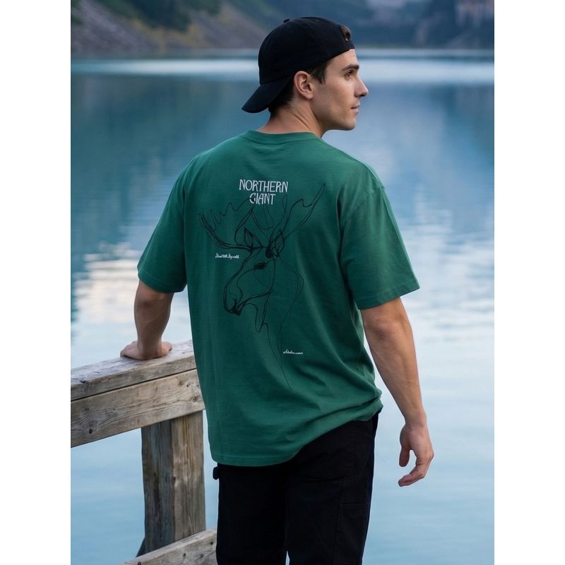 Nobero Men Oversized Graphic Printed Green T-shirt (L)