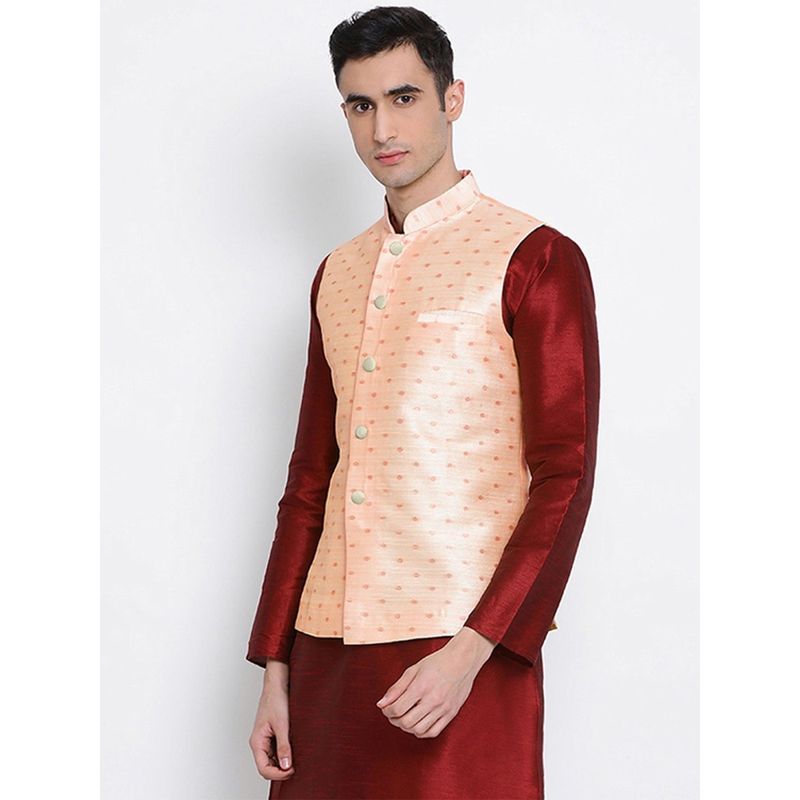 Sanwara Men Woven Design Polka Dot Pattern Nehru Jacket (M)