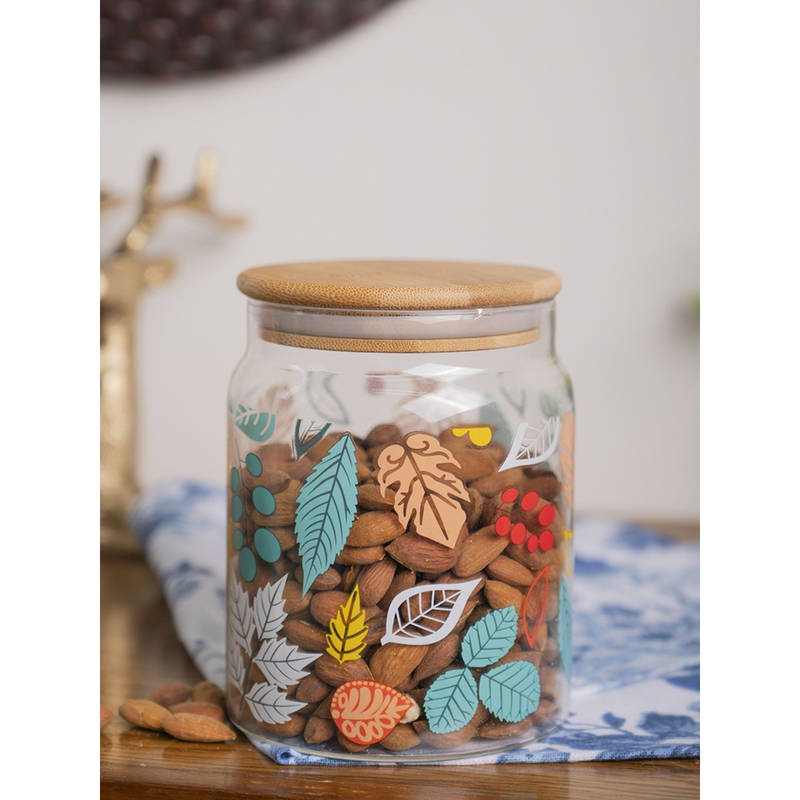 Voncasa Borosilicate Glass Jar - Leaf Prints (650ml)
