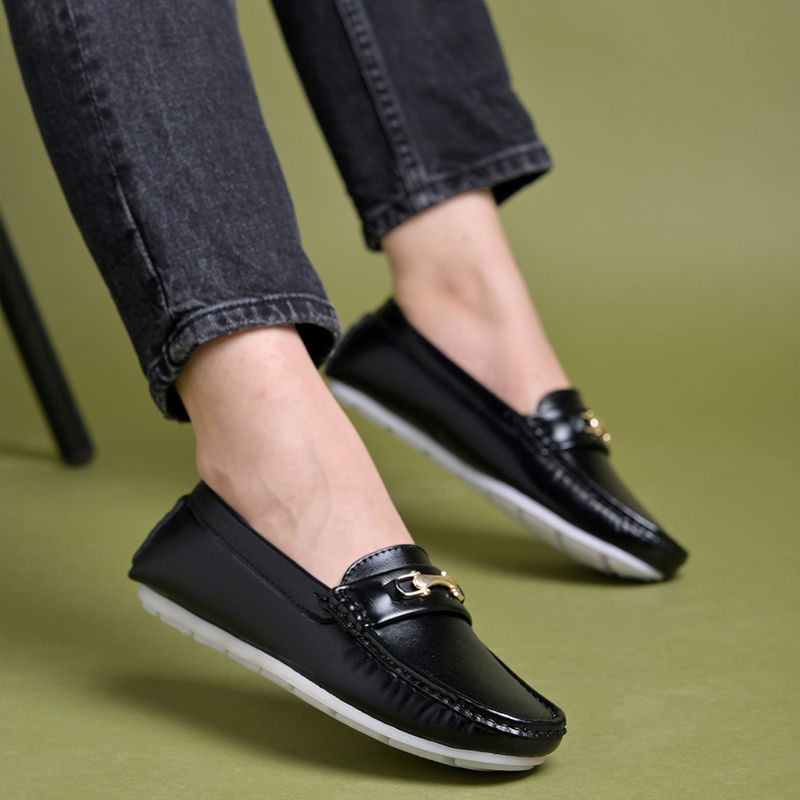 Shoetopia Women Upper Buckle Detailed Black Loafers (EURO 39)