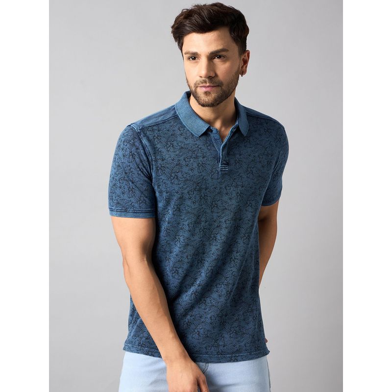 Club York Blue Printed Polo T-Shirt (XL)