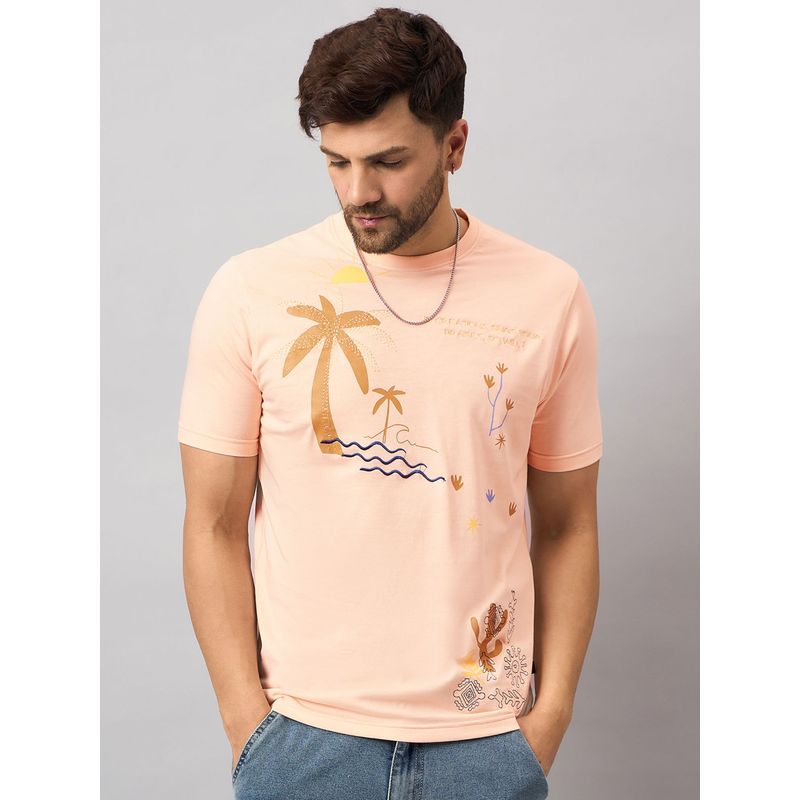 Club York Peach Printed T-Shirt (M)